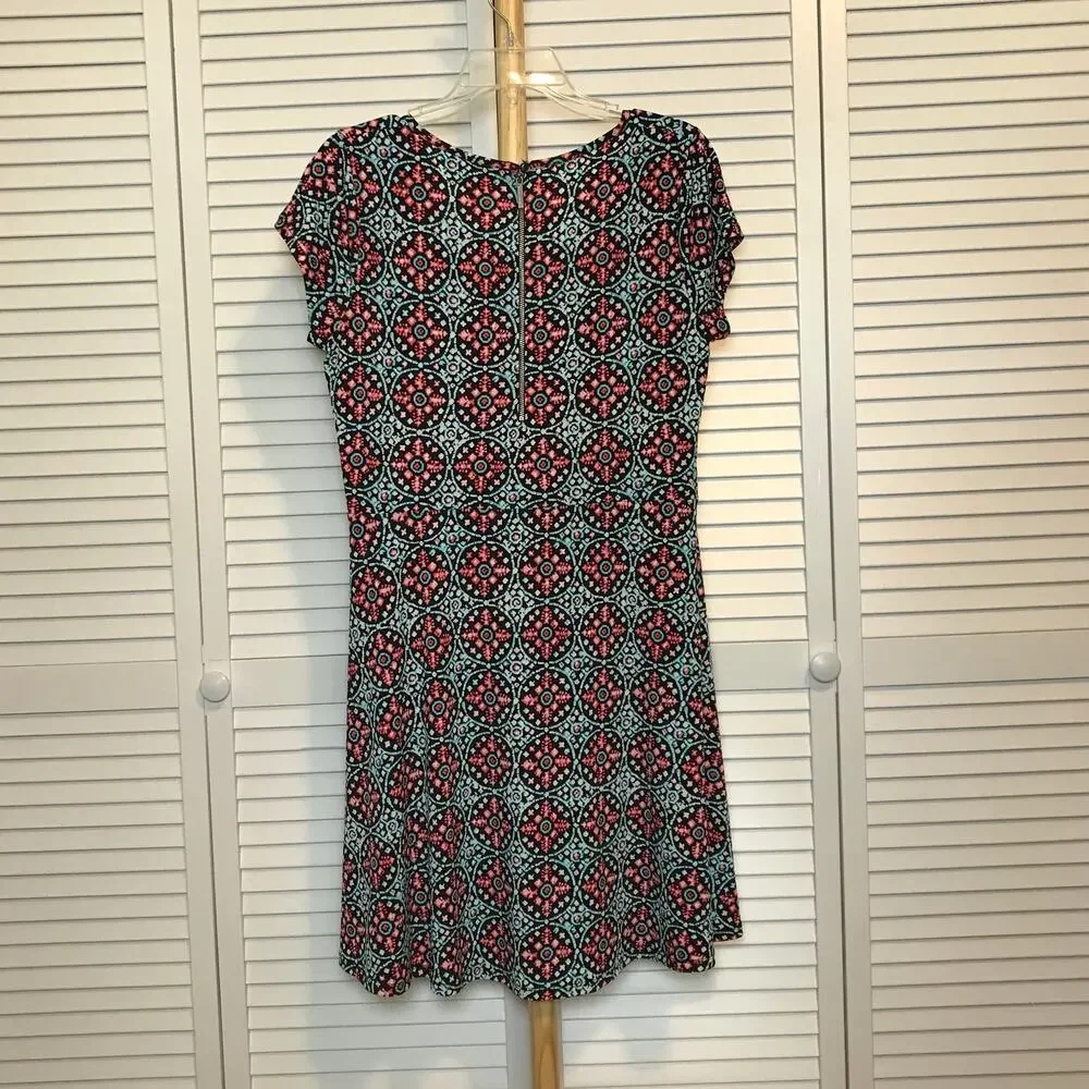 Michael Kors Geometric Scoop Neck Cap Sleeve Midi A-line Dress L